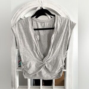 Free People Silver Cap Sleeve Tie Front Blouse
